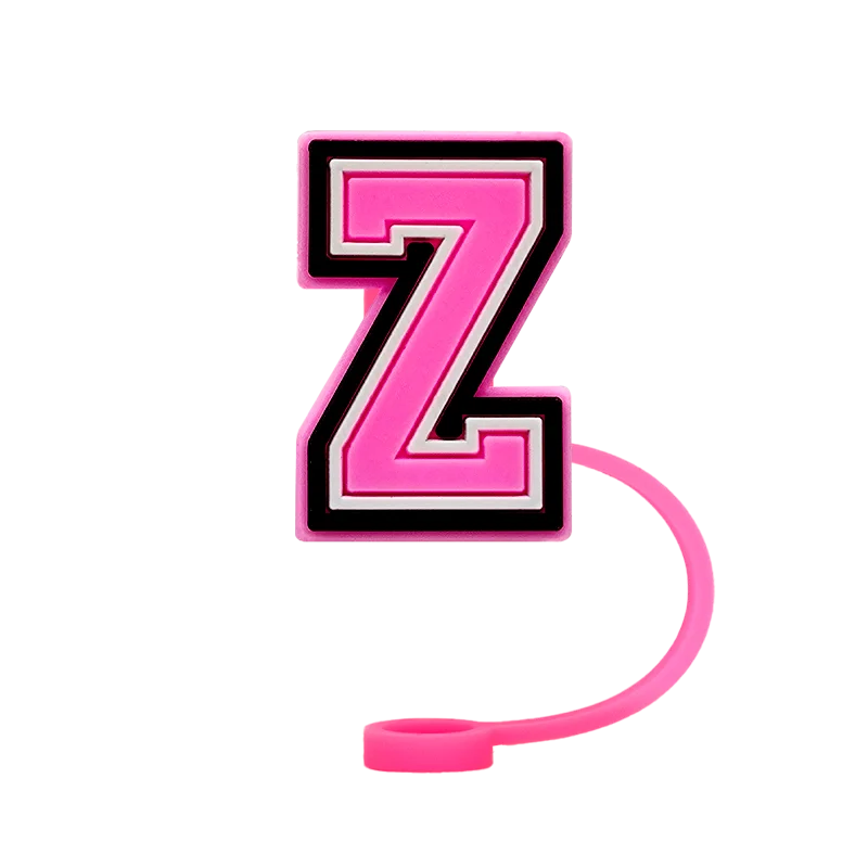 10mm Pink Letter Straw Cover Caps 1PCS Accessories For Cups,Soft Silicone Alphabet Straw Topper Drinkware,Dustproof Straw Caps