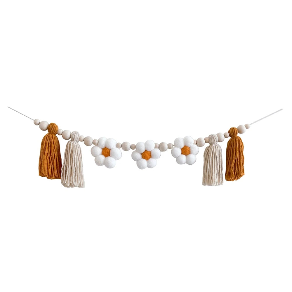 Hemasa Handmade Cotton Rope Wooden Bead Garland with Tassel /Farmhouse Wall Hanging  Home Decor