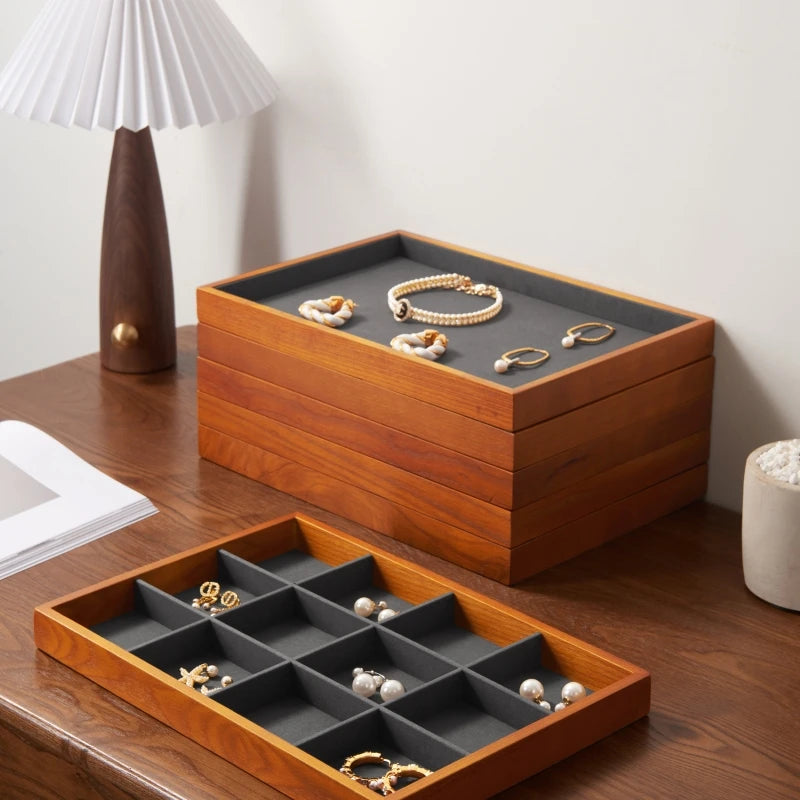 MISHITU Wooden Storage Tray Ring Necklace Bracelet Storage Tray Jewelry Display Tray Multifunctional Display Home Storage Box