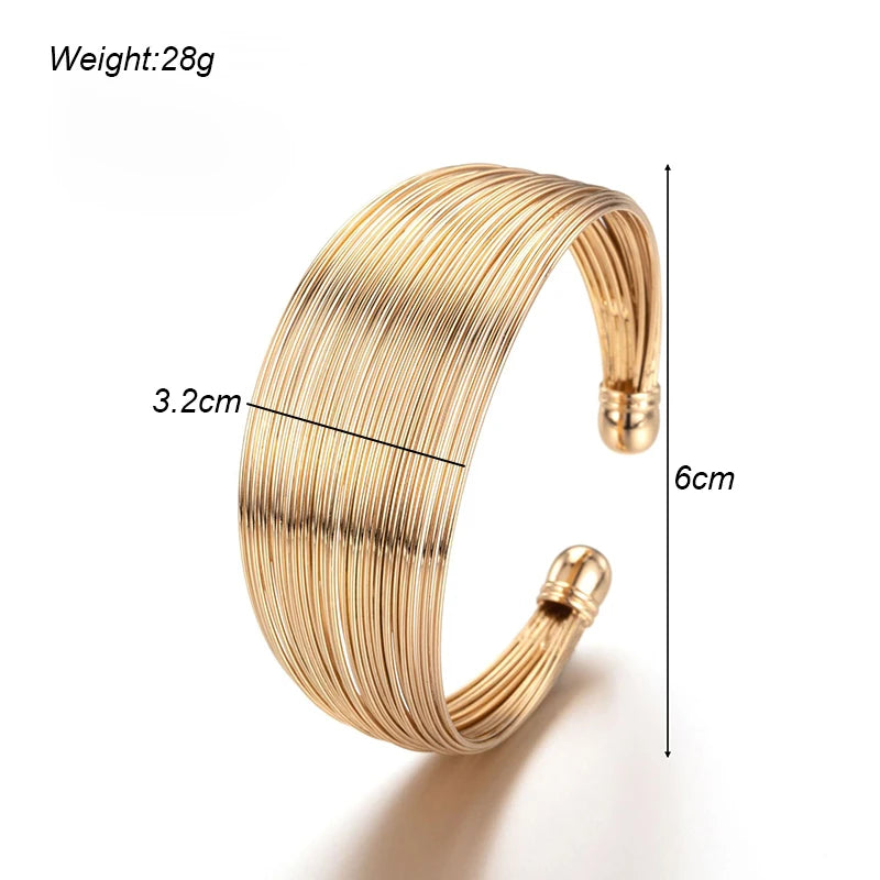 Hemasa  Punk Round Wire Bangles Bracelets for Women / Rock Hip Hop Gold Silver Colour Cuff Bracelets