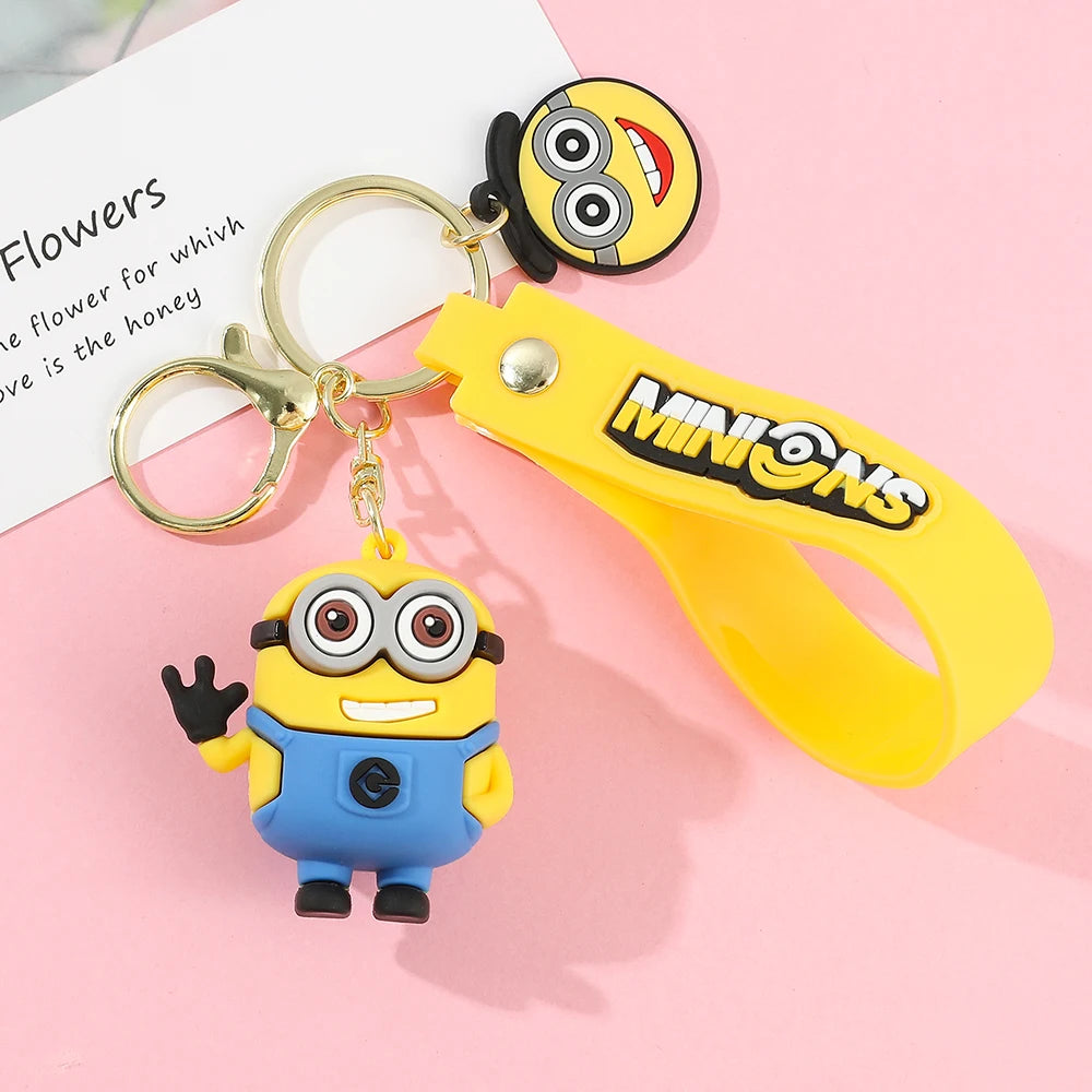 Kawaii Minions Keychain Cartoon Toys Model Silicone Pendant Keyring Cosplay Chinese Zodiac Car Backpack Key Holder Accessories