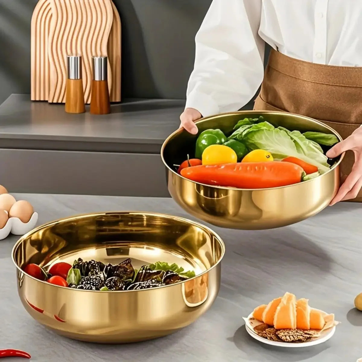 Tejesa 3-Piece Stainless Steel Mixing Bowls with Lids/ Commercial Deep Dough Mixer Bowls for Kitchen