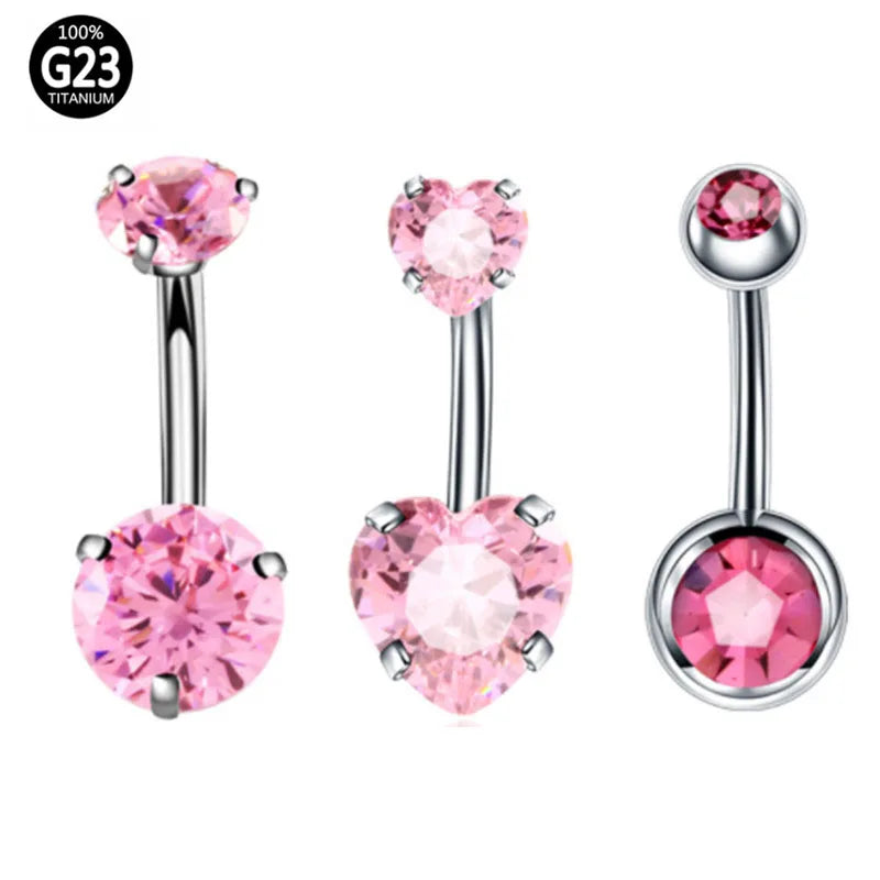 1Pc G23 Titanium 6-14mm Crystal Belly Button Piercing Set 14G Heart Belly Piercing Pack CZ Navel Ring Set Cute Belly Bar Bulk