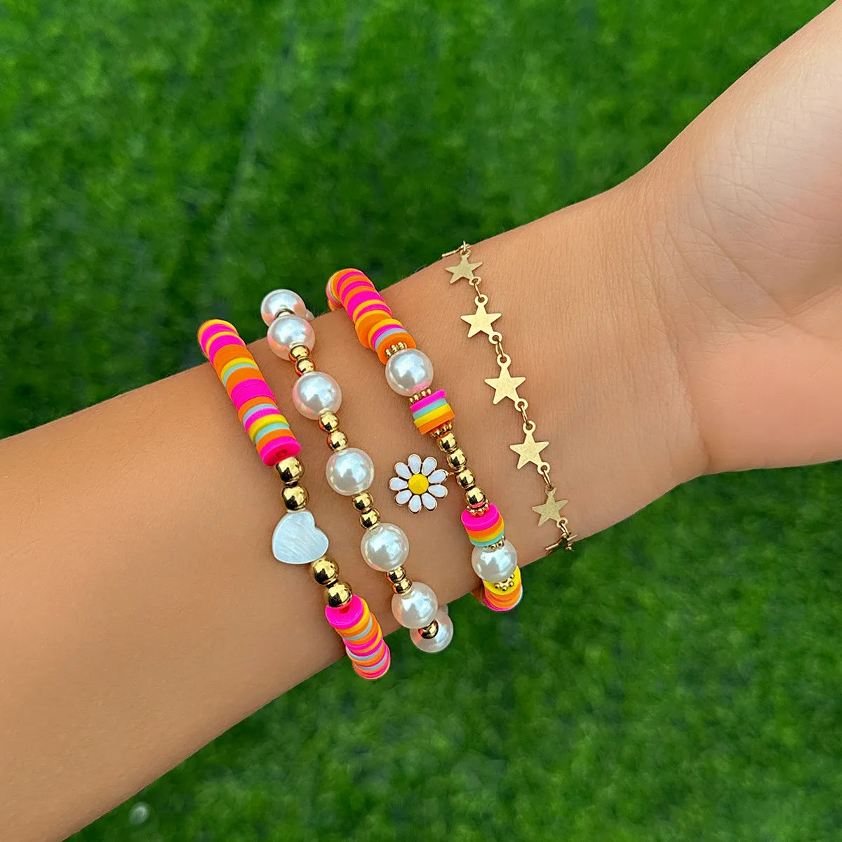 Hemasa   Mixed Color Soft Polymer Clay Beads Flat Round Bracelet