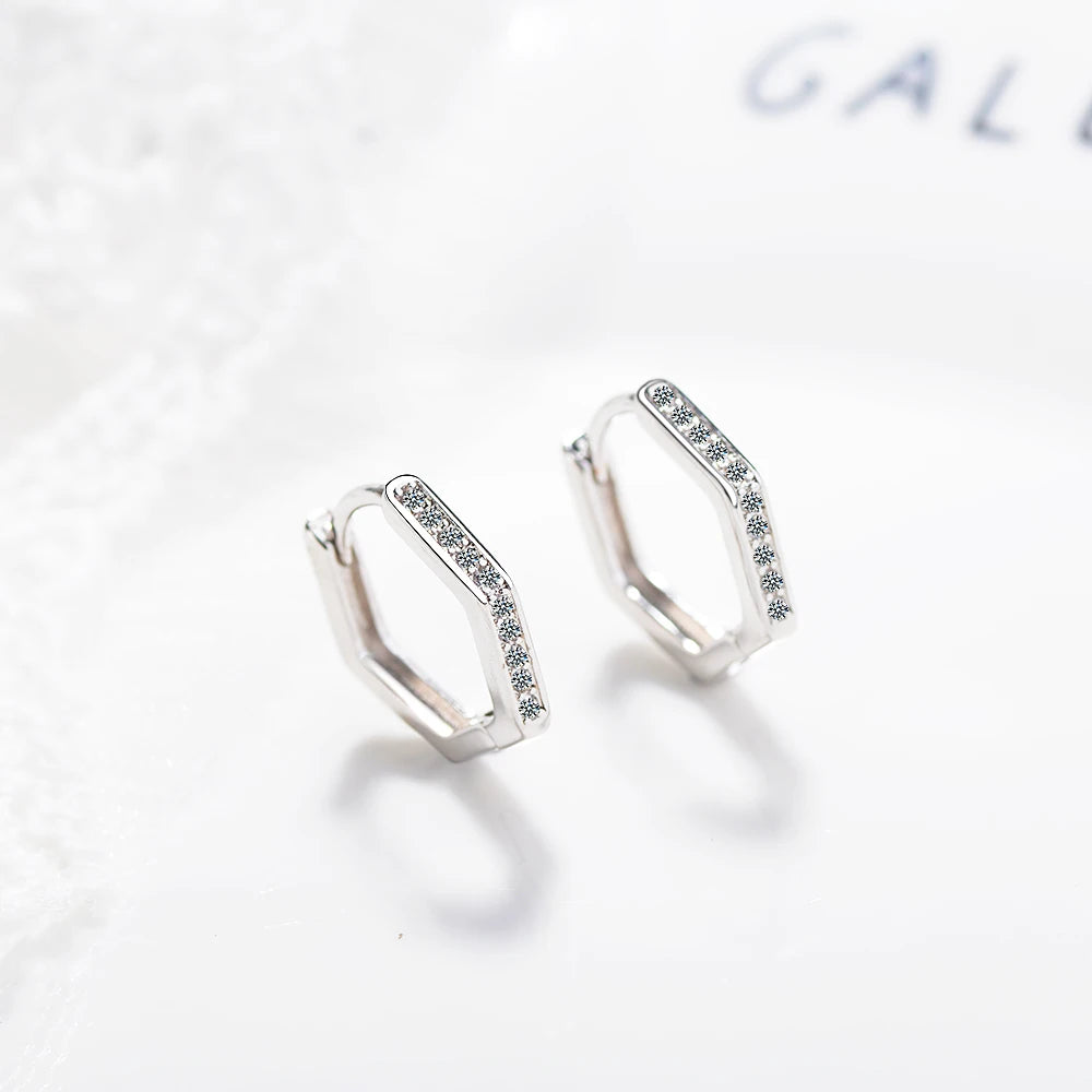 925 Sterling Silver Hexagonal Geometry Clip Earrings For Women Simple Earrings Sterling-silver-jewelry