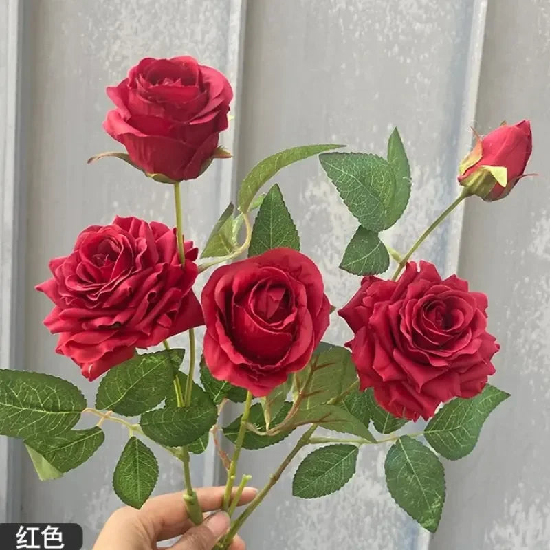 5Pc Artificial 5head Rose Silk Flowers for Wedding Background Layout Fake Rose Flowers Home Party Decoration Flower Arrangement