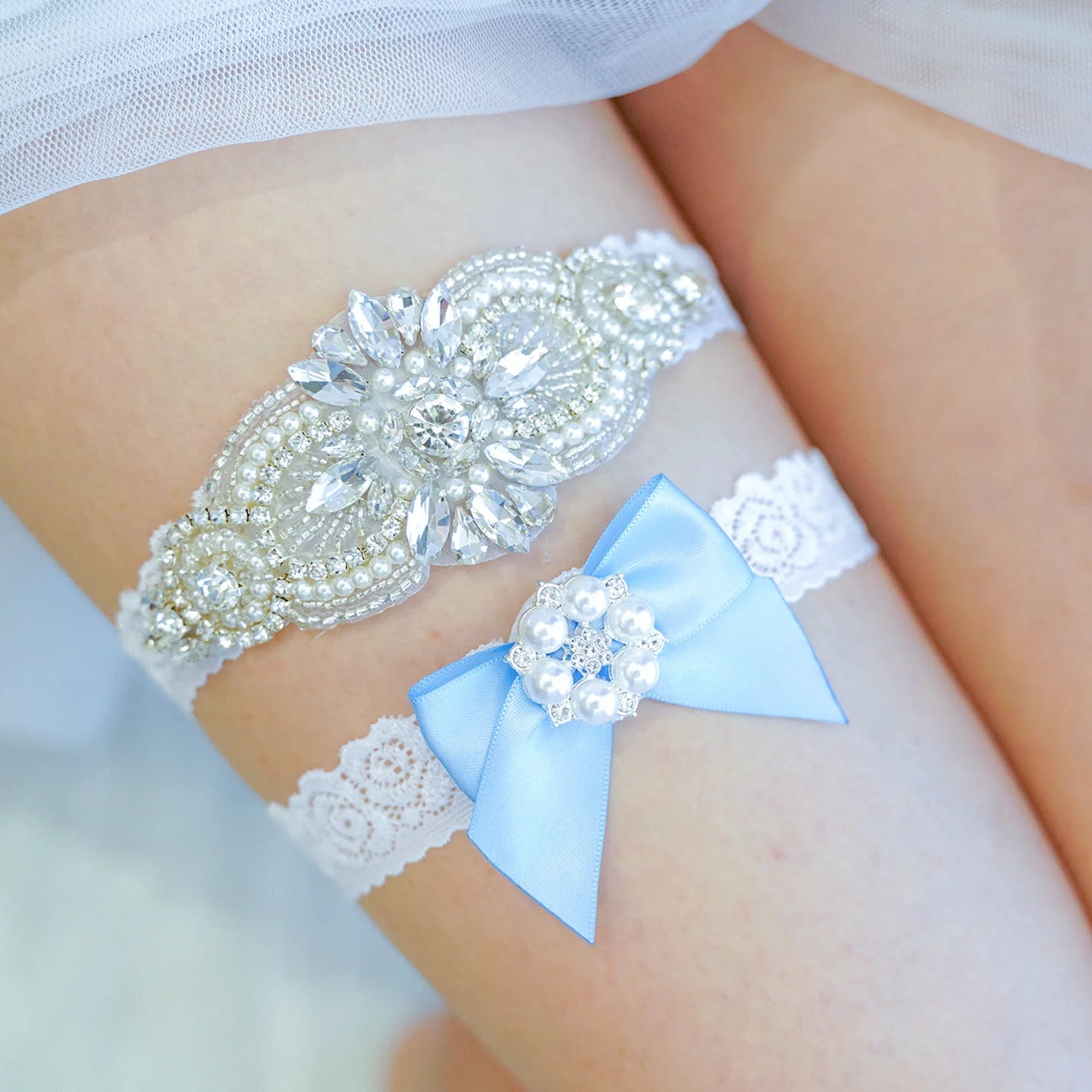 Lace Leg Wedding Bridal Garters Bride Silver Rhinestones Pearls Women Thigh Decoration Ring