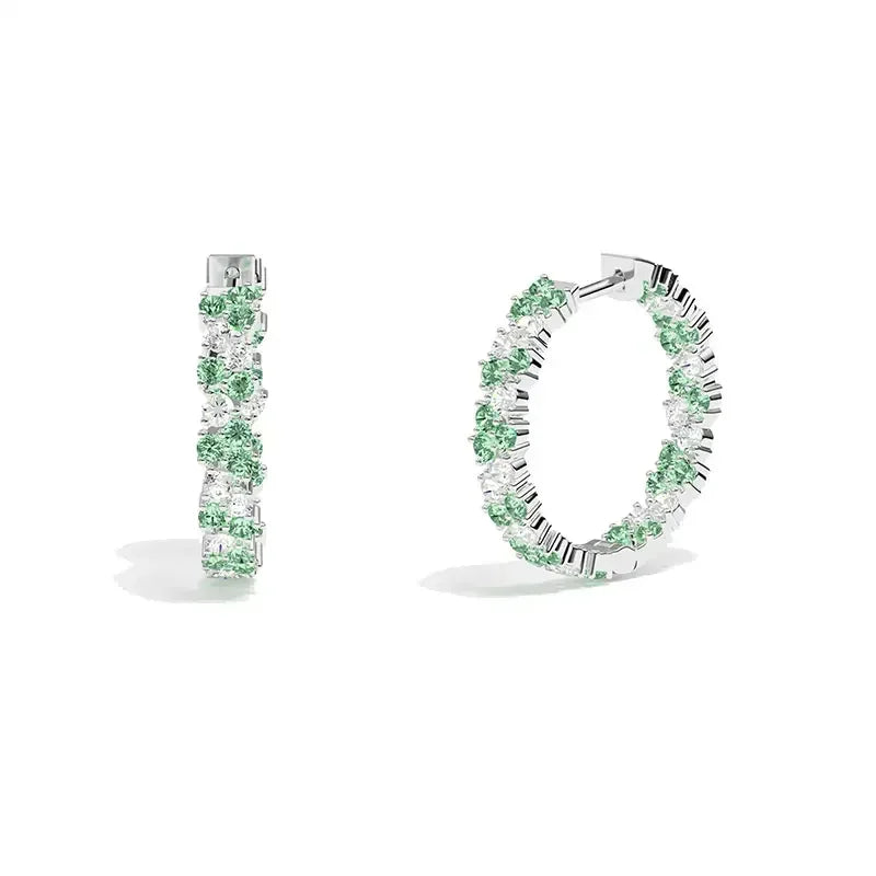 RP  Sterling Silver White Green Pink Circular Ring Earrings Bracelet Necklace Women Luxury Fashion Classic Banquet Jewelry