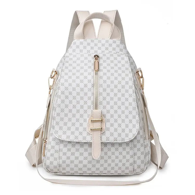 Tejesa White Colour Casual Soft PU Print Briti Sle Seniors Backpack for Kids /Adults