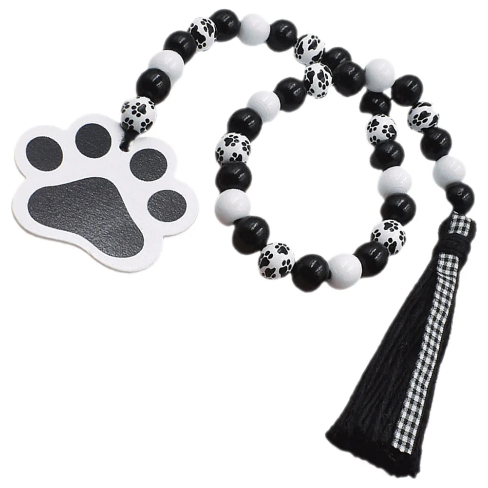 Garland Hanging Beaded Decoration Wood Pendant Dog Paw Beads Wreath Tassel Wooden Home Wall Decorative Ornament