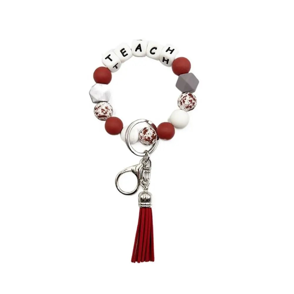 Portable Wristlet Keychain Silicone Beaded Stylish Teachers' Day Gift English alphabet Silicone Car Key Ring Holder Girls