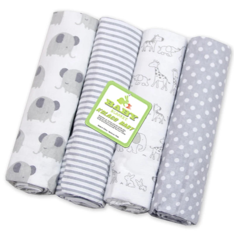 Hemasa 4pcs/pack 100% Cotton Flannel Diapers Supersoft Receiving Baby Blanket Newborn Wrap 76x76cm Baby Bedsheet Print Blanket Swaddle