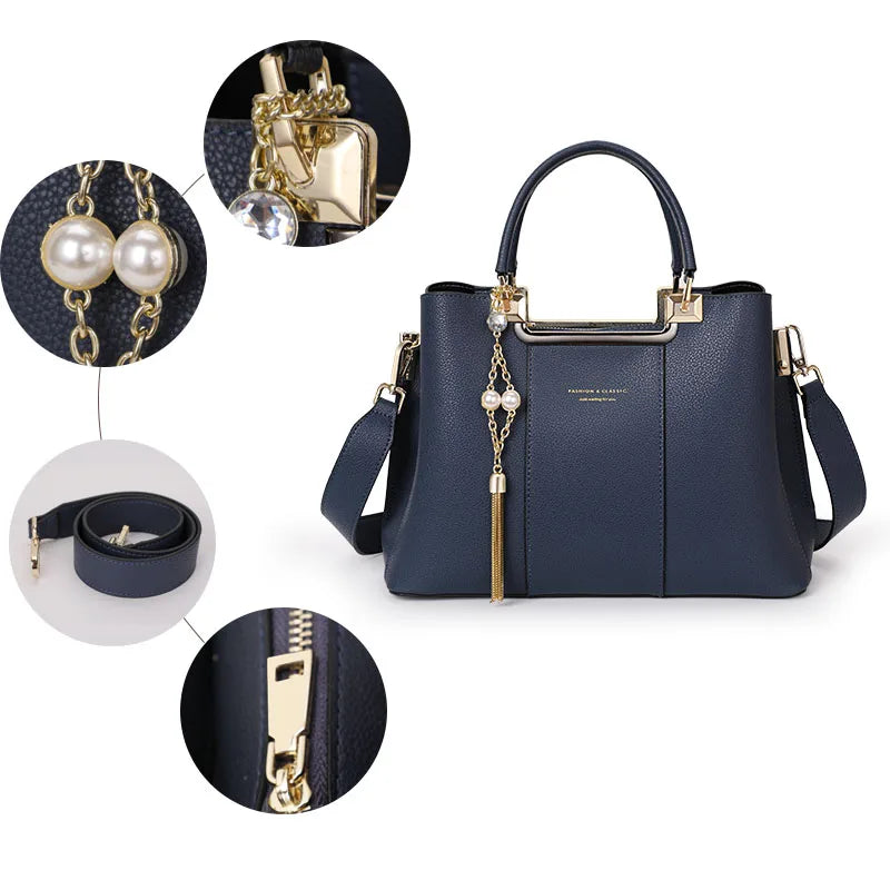 Aidrani Fashion Genuine Leather Women's Bag Elegant and Magnificent Women's Handbag Large Capacity Spliced Cowhide Crossbody Bag