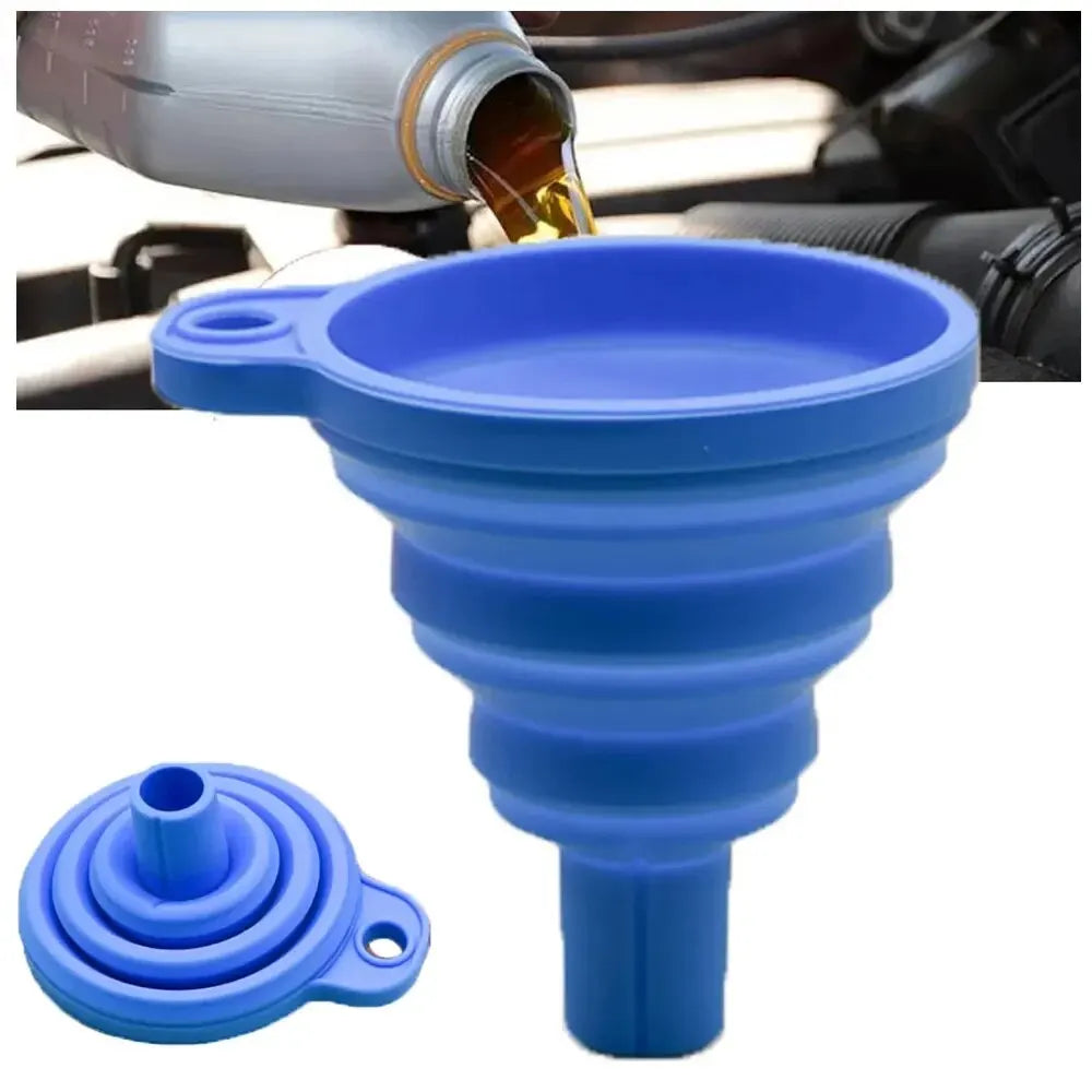 Hemasa Set of 2 Pcs Engine  Car  Silicone Liquid Funnel Washer Fluid Change Foldable Portable Auto Engine Oil Petrol Change Funnel
