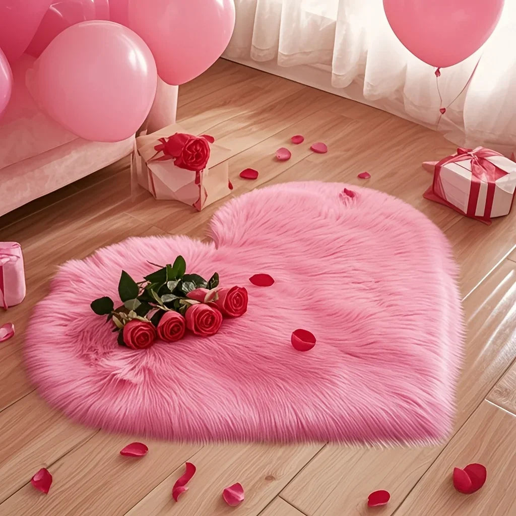 Hemasa Valentine'S Day Small Heart-Shaped Plush Area Rug Soft Indoor Carpet for Living Room Bedroom Cozy Home Decor New Year'S Gift