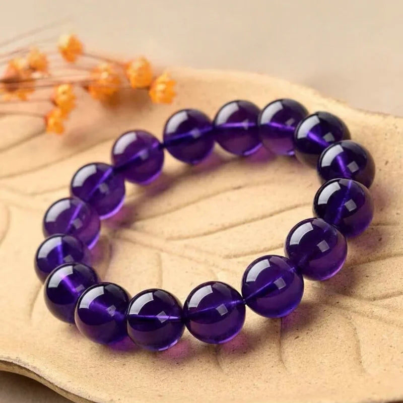 Handmade Amethyst Beaded Bracelet - Boho Style Crystal Jewelry for Women, Stretchable Design Fit Most Wrists, Trendy Daily Ornam