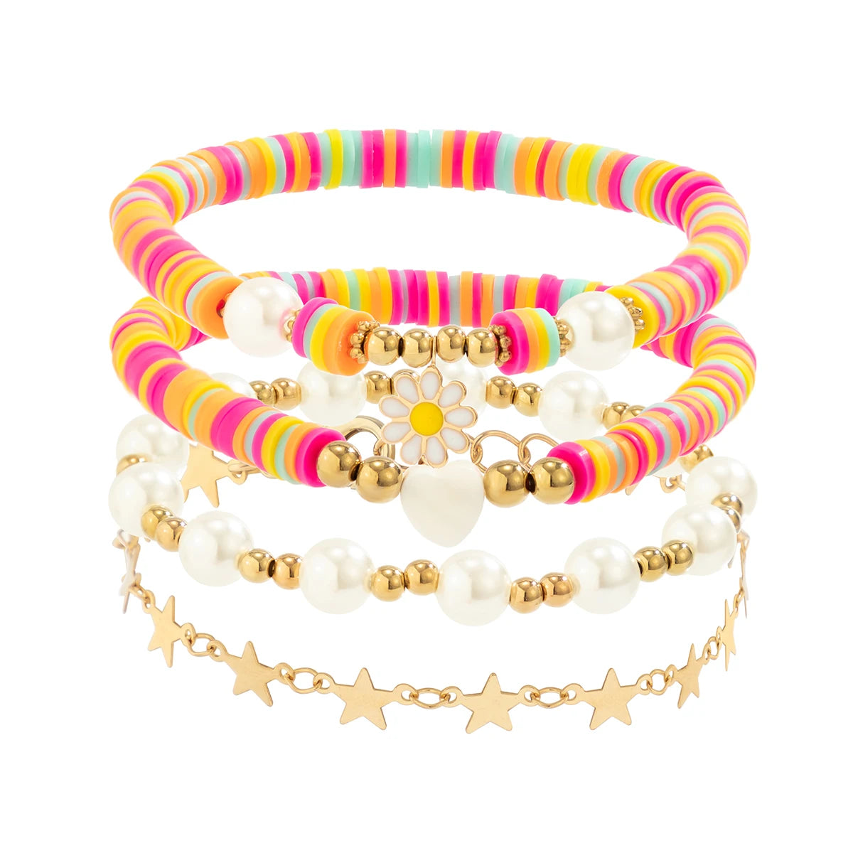Hemasa   Mixed Color Soft Polymer Clay Beads Flat Round Bracelet