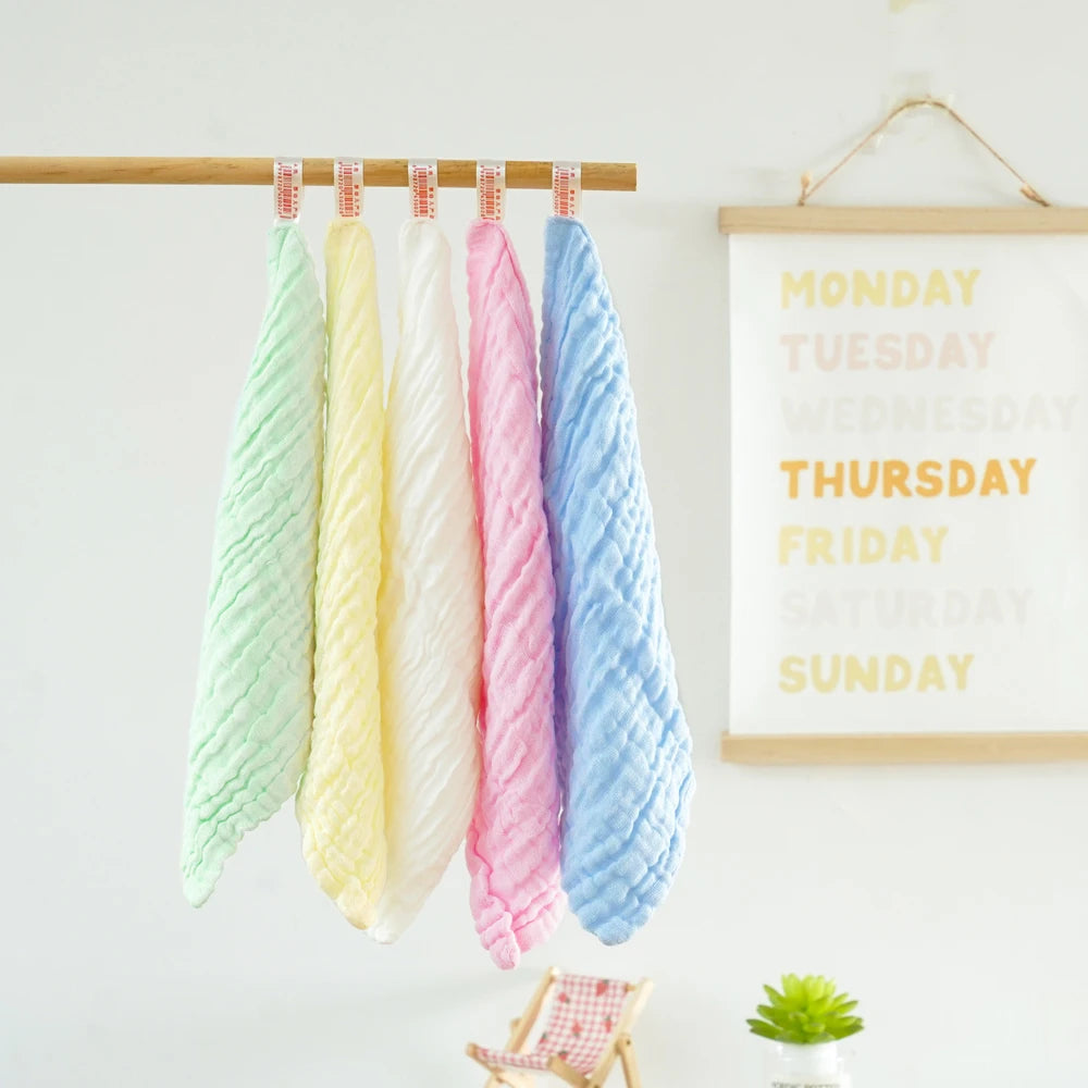 Tejesa  5pcs Pack Breathable Muslin Cotton Baby Face Towel  /Plain Color Newborn Burp Cloth 25x25cm