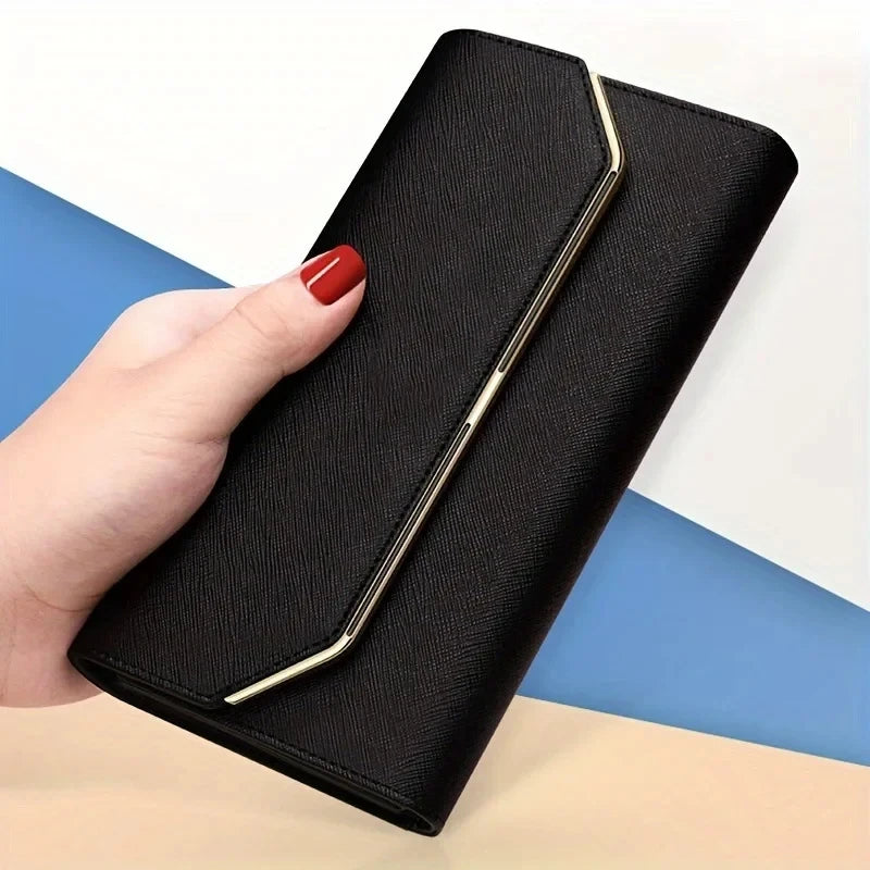 Women's Clutch Wallet Long Tri-fold Polyester Leather Wallet Handheld Purse Ladies Multifunctional Credit Card Holder