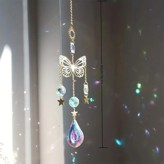 1pc, Butterfly Star Moon Crystal Sun Catcher, Christmas Decor Spplies, Home Decor, Holiday Decor, Room Decor