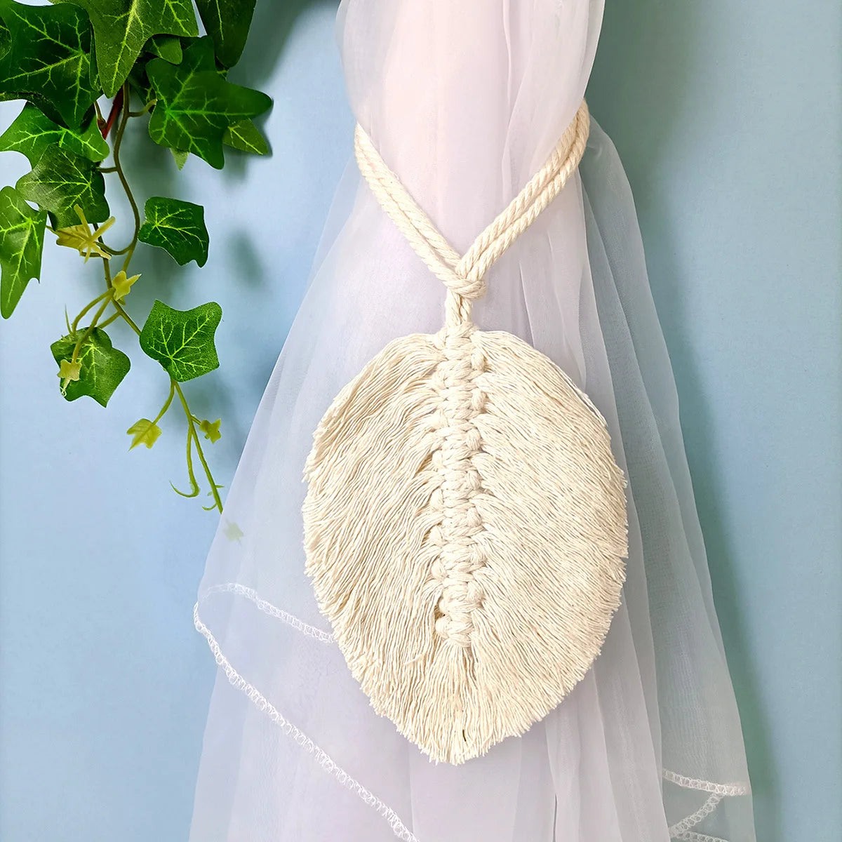 1Pc Leaf Macrame Curtain Tie Backs Hand-Woven Cotton Tassel Curtain Straps Tie Decorative For Living Room Boho Decor