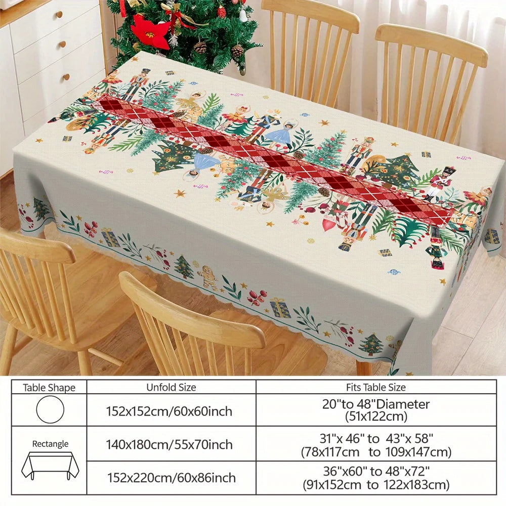 Tejesa Christmas Holly Waterproof Tablecloth Holiday Party Decor Reusable Xmas Rectangle Table Cloth Dining Room Table Decor