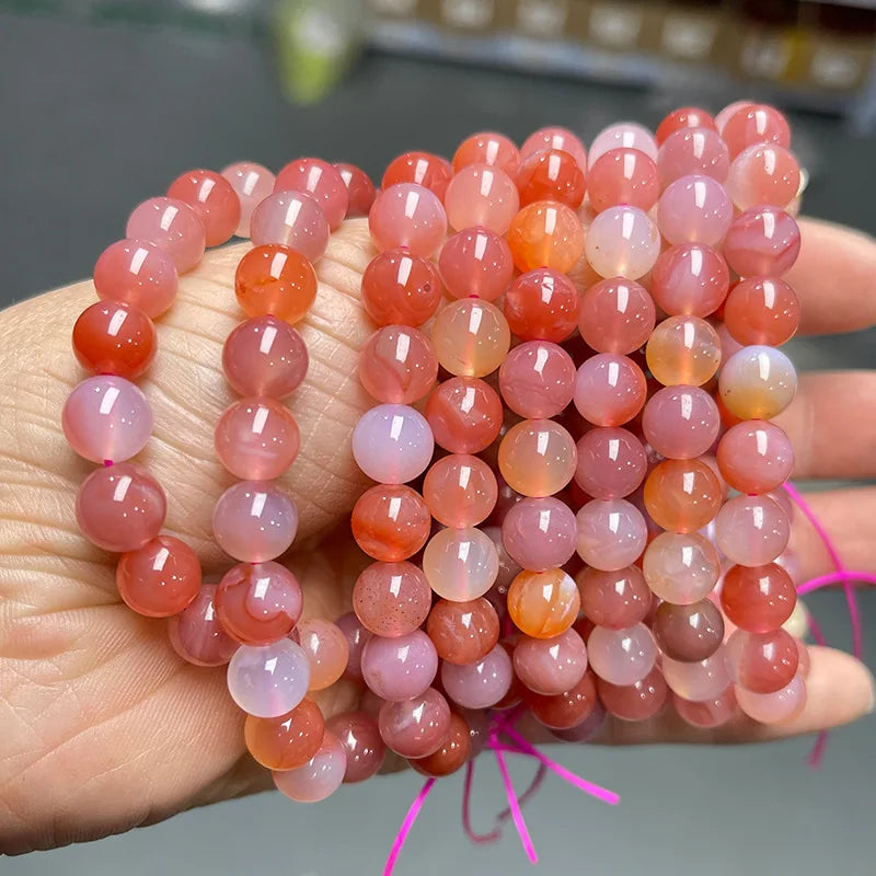 Hemasa Natural Stone YANYUAN Agate Bead Rose Pink Chalcedony Round Beads Bracelet Women Stone Jewelry Gemstone Gift Handmade Strand