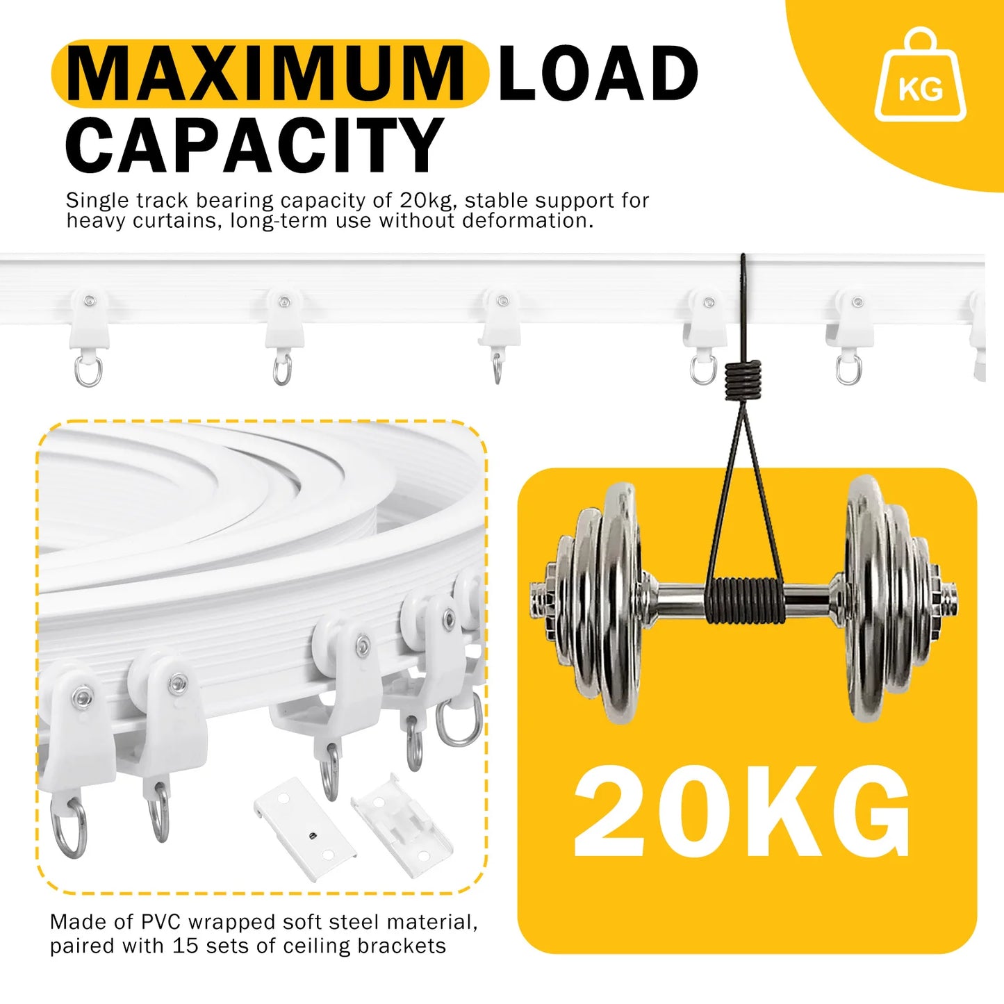 16.4 ft Ceiling Curtain Rail Flexible Ceiling Mount Curtain Track with Mute Roller Sliding Curtain Rail Window Decor Accessorie