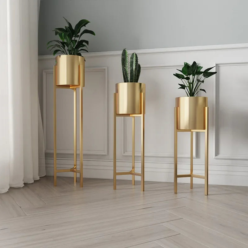 Nordic Gold Flower Rack Indoor Light Luxury Iron Flower Pot Rack Home Living Room Floor Standing Gold Decorative Storage Rack