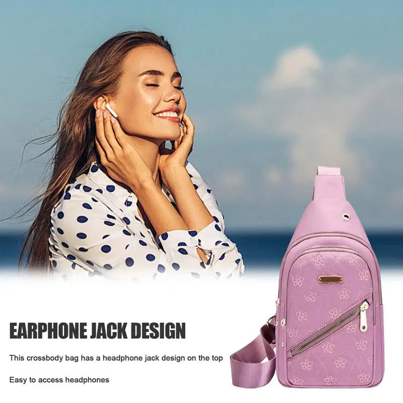 Hemasa Women's Crossbody Backpack Crossbody Bag Chest Bag Waterproof Oxford Cloth Crossbody Purse With Earphone Hole Sling Bag Daypack