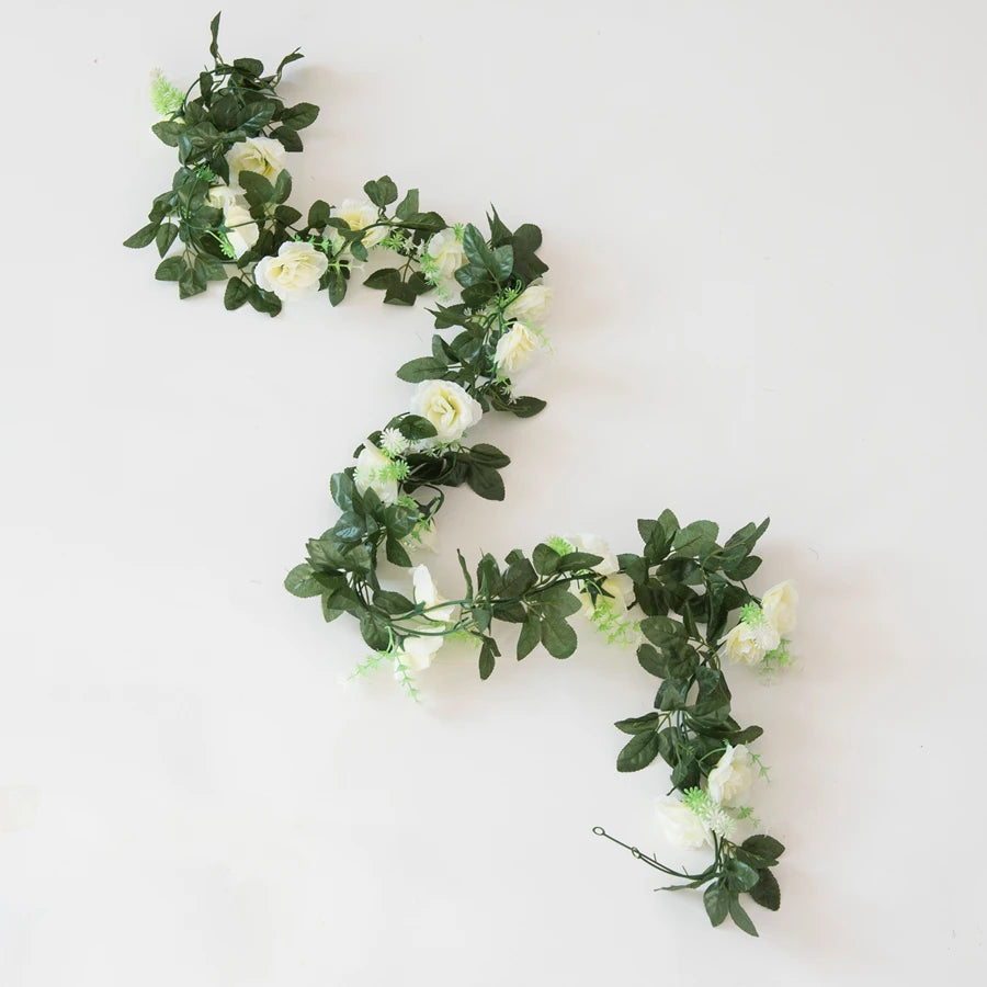 1Pc Silk Rose Artificial Vine Hanging Flower Rattan Plant Leaf Garland Outdoor Wedding Party Office Bridal Home Table Decoration