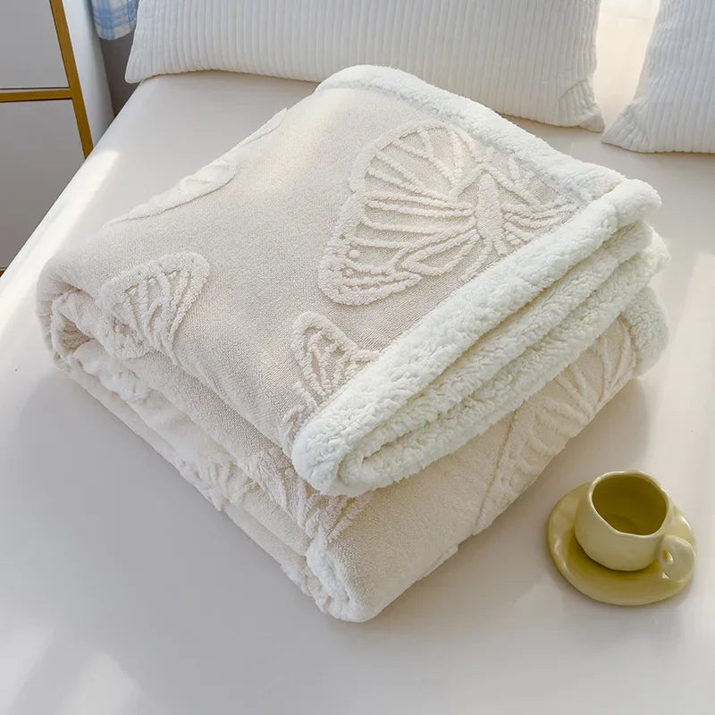 Butterfly Jacquard Taf Fleece Blanket with Exquisite 3D Butterfly Thick Warm Faux Lambswool Autumn Winter Blankets for Bed Sofa
