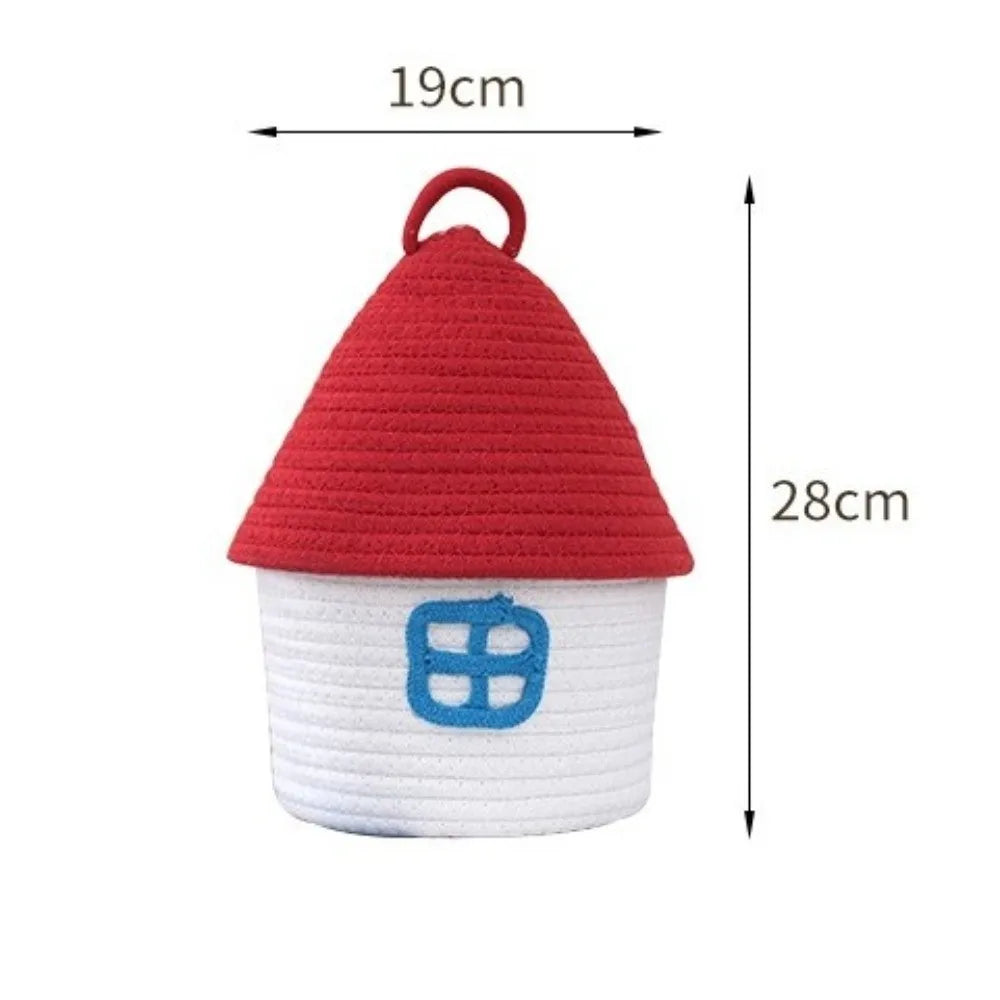 Tejesa Gift Cotton Rope Woven Storage Basket House Shape Ins Style Desk Organizer Handwoven Sundries Container Box Bedroom Decor