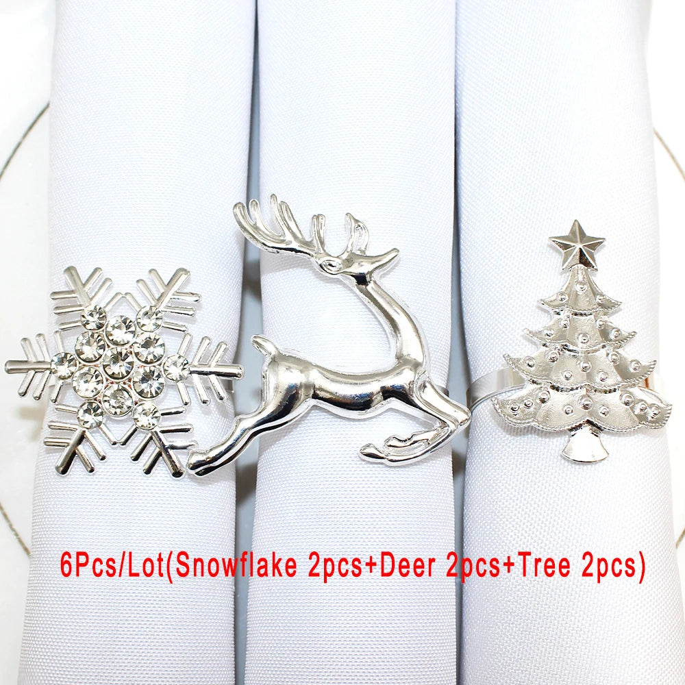 6Pcs Christmas Snowflake Napkin Rings for Table Setting Metal Napkin Holder for Home Winter Party Decor Navidad 2024 Noel ERC126