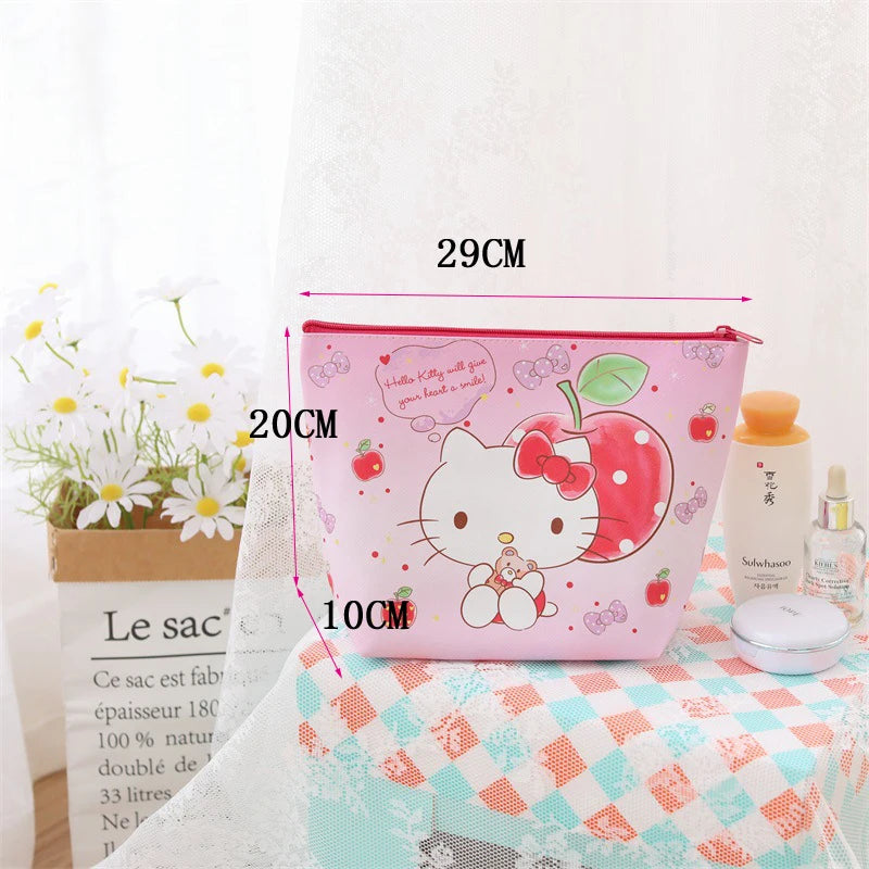 Hemasa Hello Kitty Make Up Case  Leather Zipper Travel Storage Bag Cartoon Large Capacity Cosmetic Bag Makeup Organizer