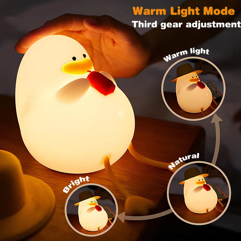 Duck Rechargeable LED Night Light Pat Silicone Lamp Bedside Cartoon Cute Children Nightlights for Home Room Decor Birthday Gift