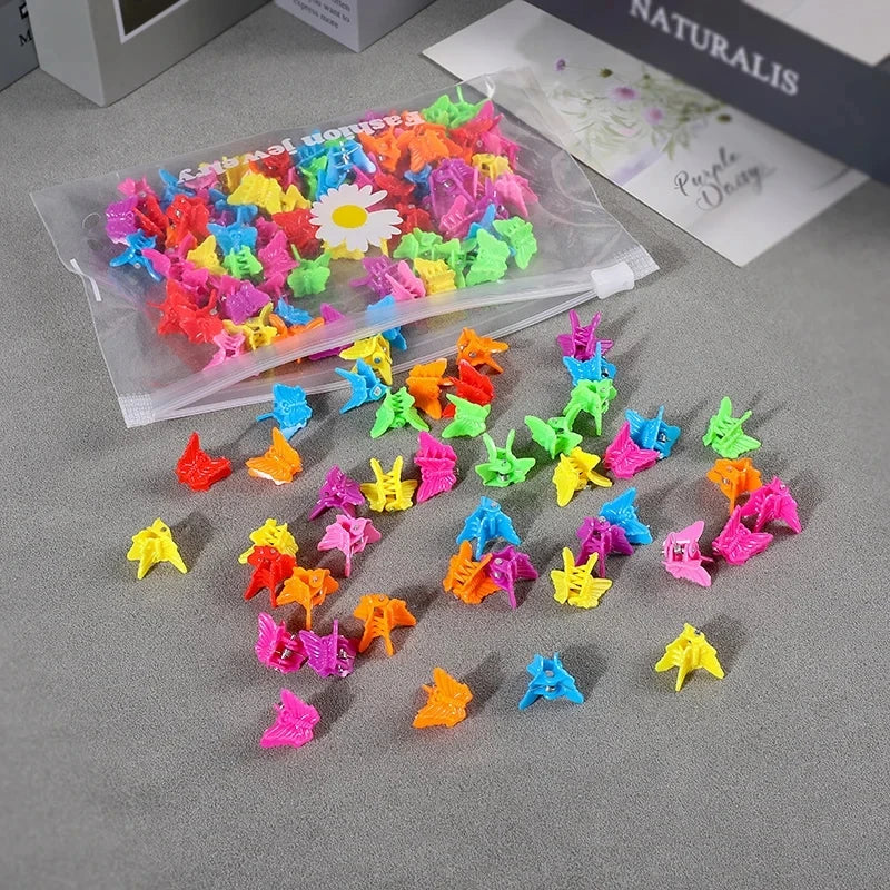 50pcs Girls Small Hair Claw Clips Colorful Plastic Clips Hairpin Flower Heart Mini Multi-Shape Hair Claw Kids Hair Accessories