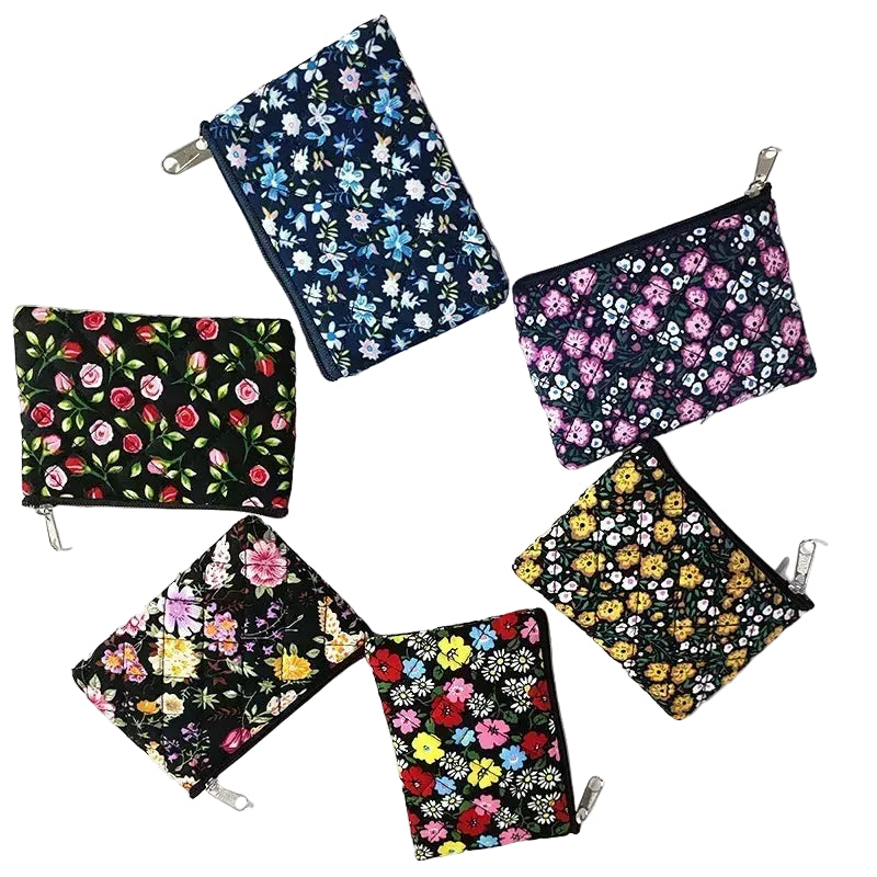 Tejesa Canvas Flower Random Mixed Coin Bags Purse/ Square Zipper Small Storage Bags/ Clutch Pouch Keys Earphone ID Credit Card Holder Bags