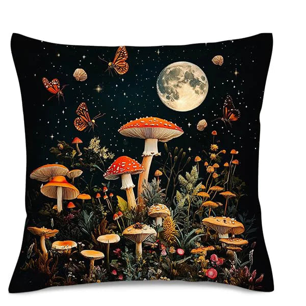 Hemasa Home Decor Enchanted Night Mushroom & Butterfly Pillow Pattern Cushion Cover Suitable For Sofa Bedroom Car Pillow Cover