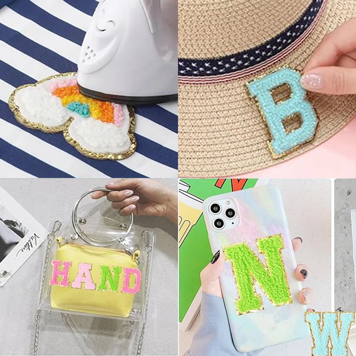 26Pcs/Set 6cm English Letter Patches Gold Edged Chenille Patches Ironing Fabric For DIY Crafts Name Sticker Bags Clothing Decor