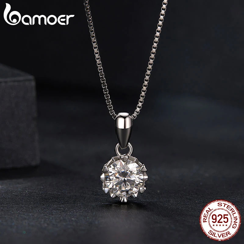 Bamoer 1 Carat D Color Moissanite Pendant Necklace Real 925 Sterling Silver Lab Diamond Engagement Fashion Necklace