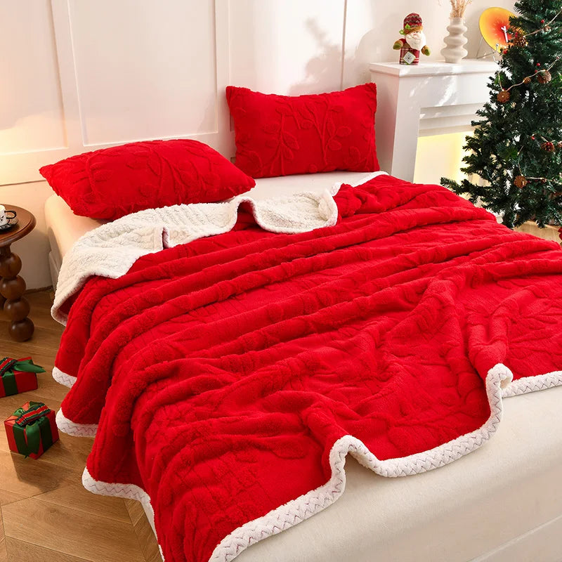 Tejesa Double Layer Taffeta Fleece Christmas Sofa Blanket French Style Jacquard Bed Throw Blankets Autumn Winter Warm Plush Bedspread