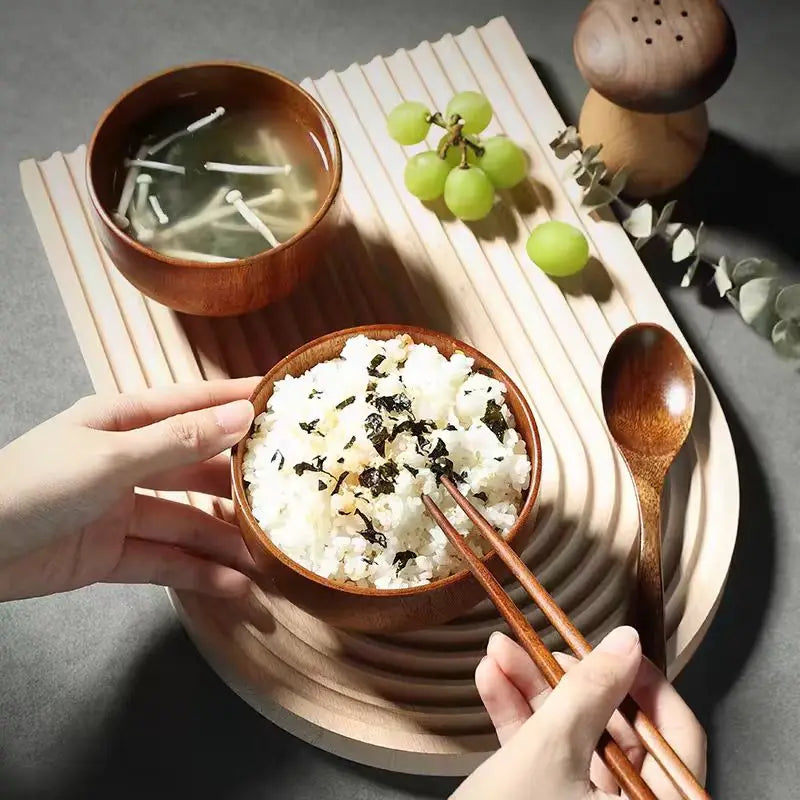 Hemasa Japanese Wooden Bowls Children Baby Adults Small Soup Bowls Solid Wood Salad Bowls