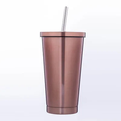 New Vacuum Insulated Mug Stainless Steel Thermos Cup Car Coffee Drinking Cup With Straw