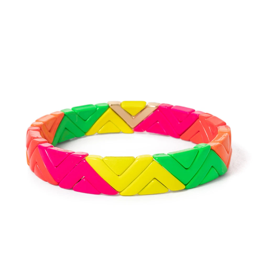 Tejesa Yellow Red Color  Enamel Tile Beads Bracelets For Women /Hand Jewelry Charms Beach Elastic Bangle For Party Luxury