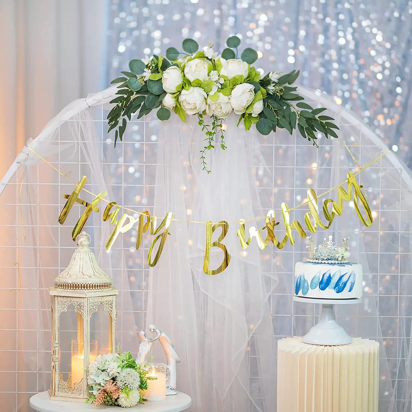 YeeNanee Artificial Peony Reception Flowers Swag with Eucalyptus Greenery for Wedding Ceremony Welcome Sign Floral Decoration
