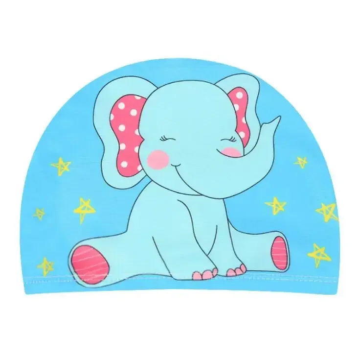 Hemasa Swimming Cap for Children Elastic Fabric Cute Cartoon for Long Hair Lovely Kids Protect Ears Swim Pool Hat for Boys Girls Swim