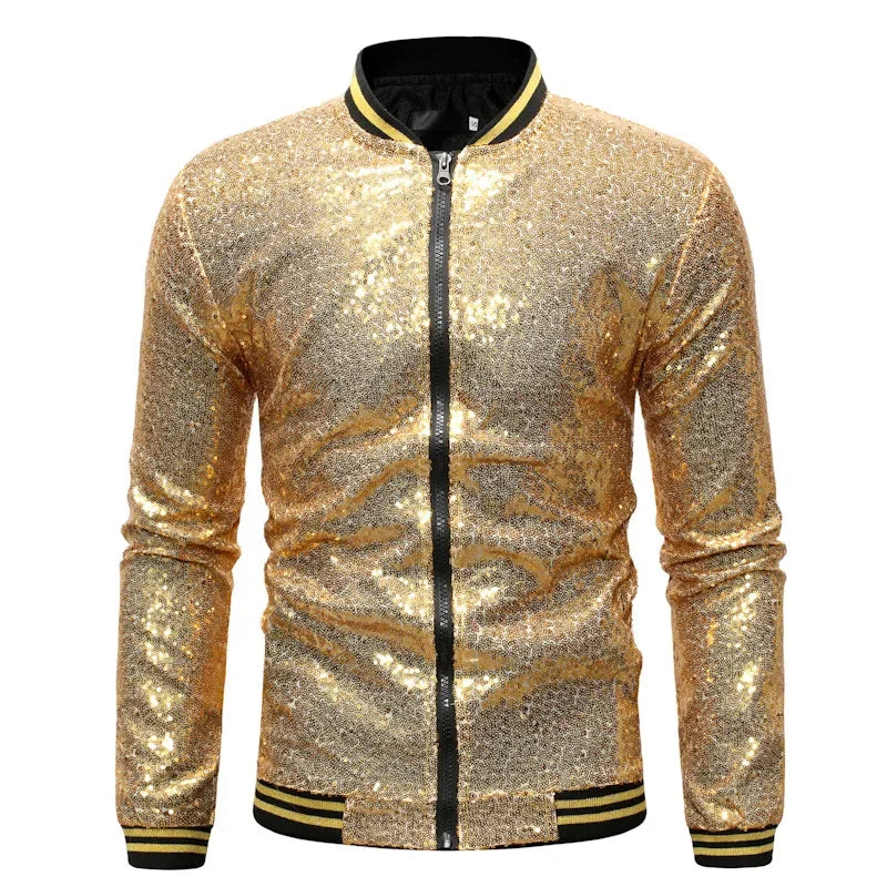 Hemasa  Winter  Sequin Jacket for Men, Stand Up Collar Contrasting Mens Jackets(Eur Size)