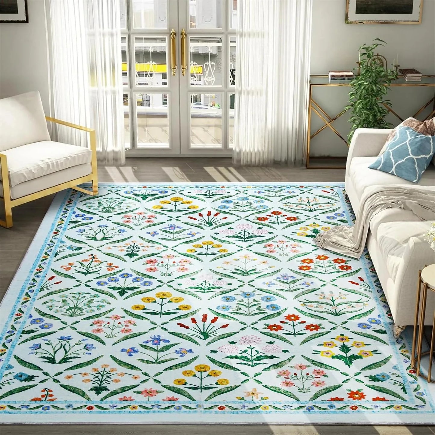 Tejesa Floral Print Bedroom Carpets /Art Living Room Rugs/ Large Area Foldable Machine Washable Soft Floor Mats Alfombra Tapis 러그