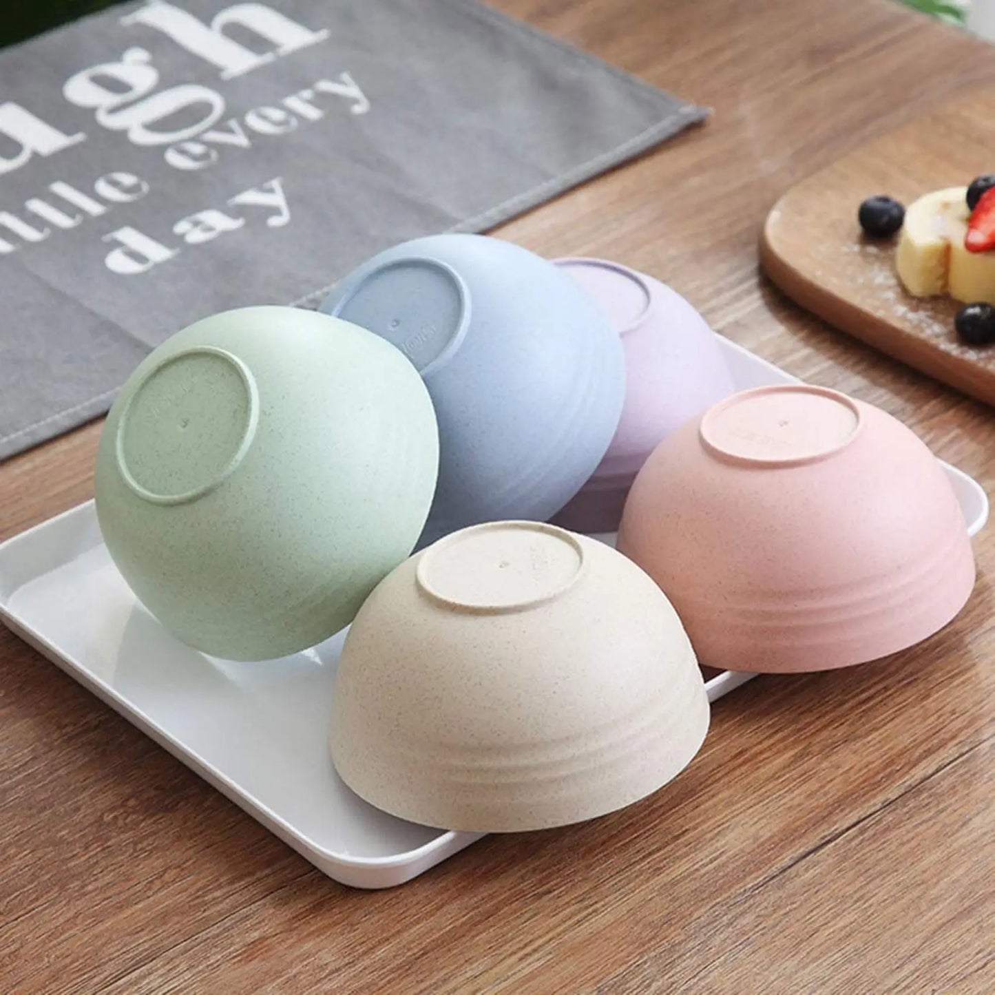 Hemasa 5 PCS 12cm Cereal Bowls Wheat Straw Unbreakable Reusable Bowls